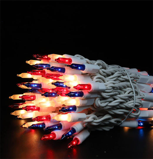  Patriotic String Lights, 100 Count 19.6 FT July 4th Mini White Wire Fairy Lights, 120V UL Certified Connectable Incandescent Independence Day
