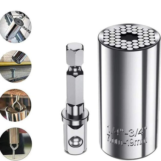 Universal Socket Wrench 7-19mm Multi-Function Fastener Universal Repair Tool, Power Drill Adapter Set