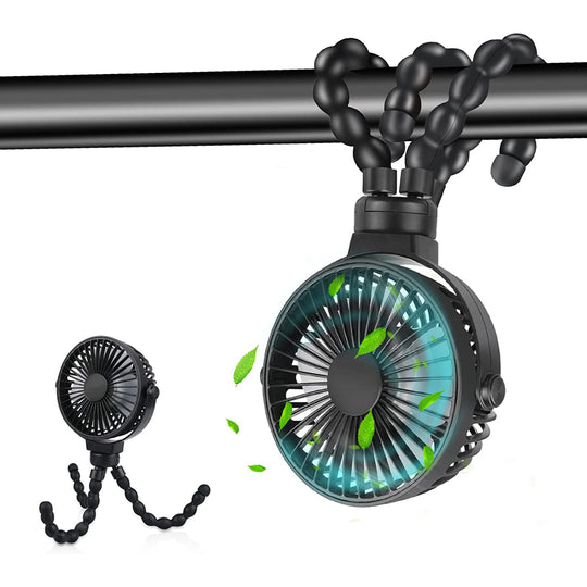Portable Stroller Fan, Battery Operated Small Clip on Fan, with Flexible Tripod for Stroller Treadmill Crib Car Seat Travel, Black