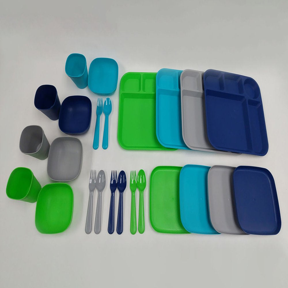 24 Piece Plastic Square Blue Dinnerware Set (Service for 4)