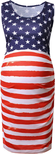  Maternity Tank Dress Bodycon Sleeveless Casual Short Ruched Midi Fitted Dress for Pregnant Women