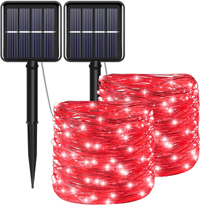 4th of July Patriotic Decorations for Home Outdoor Lights-Red White Blue Solar String Lights,2Pack Each 100LED 33ft 