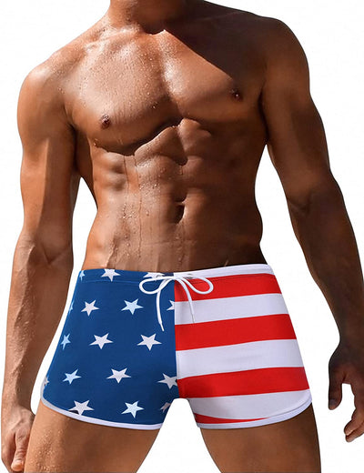  Mens Swimsuit Swim Trunks with Mesh Lining American Flag Swimwear Briefs Board Shorts