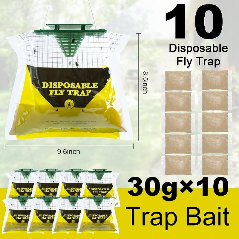 10 Natural Pre-Baited Fly Hunter Stable Horse Ranch Fly Trap, Mosquito Fly Bags Outdoor Disposable Catchers Killer Repellent 