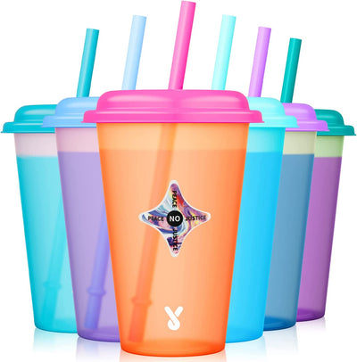 Color Changing Cups with Lids and Straws for Kids 6Pack