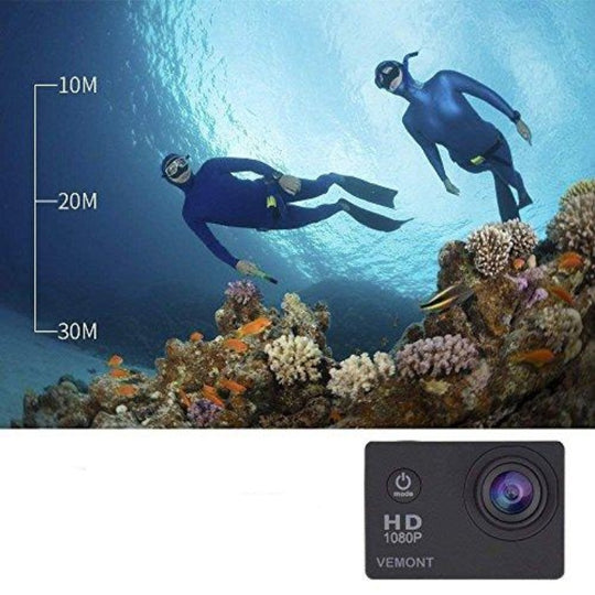 Full 1080P HD 12MP Waterproof Sports Action Cam with Mounting Accessories