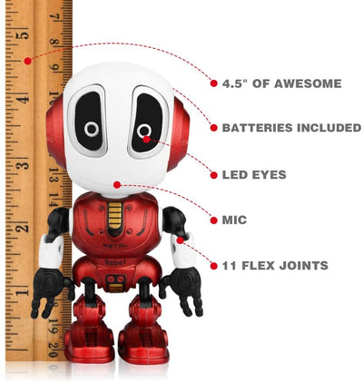 Betheaces Robots for Kids Rechargeable Talking Robot Interactive Toy Repeats Your Voice Travel Toys with Portable Metal Body and Flashing Lights Robot Gifts for Boys and Girls (Fire Red)