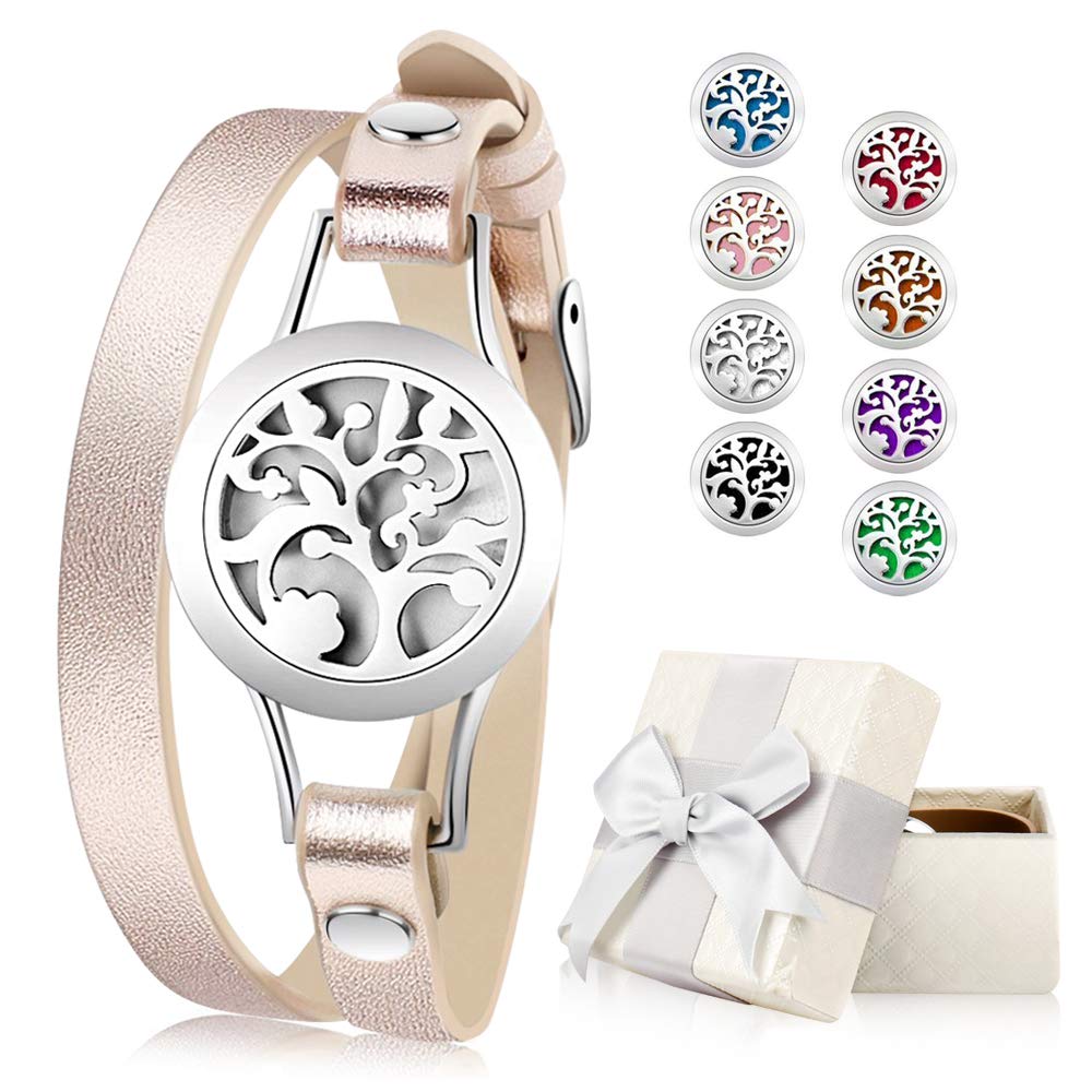 Stainless Steel Essential Oil Diffuser Leather Band Bracelet