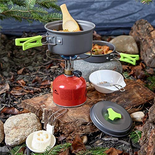 N Camping Cookware Mess Kit, Backpacking Gear and Hiking Outdoors Bug Out Bag Cooking Equipment 10 Piece Cookset | Lightweight, Compact, Durable Pot Pan Bowls with Free Folding Spork and Nylon Bag