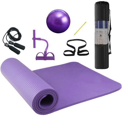 Lixada Yoga Mat Set - Include Exercise Ball,Jump Rope, Ankle Puller, Pilates Ball with Pipe, Yoga Mat with Carrying Strap and Storage Bag for Yoga, Pilates and Fitness(Optional)