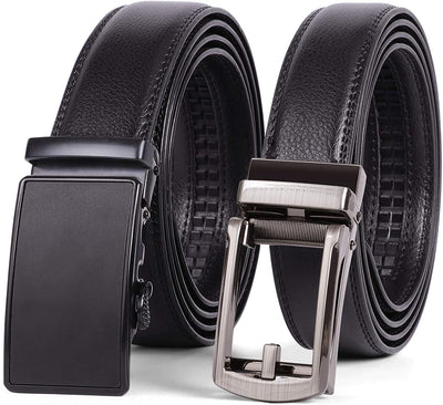 Set of 2 Leather Ratchet Dress Belt for Men