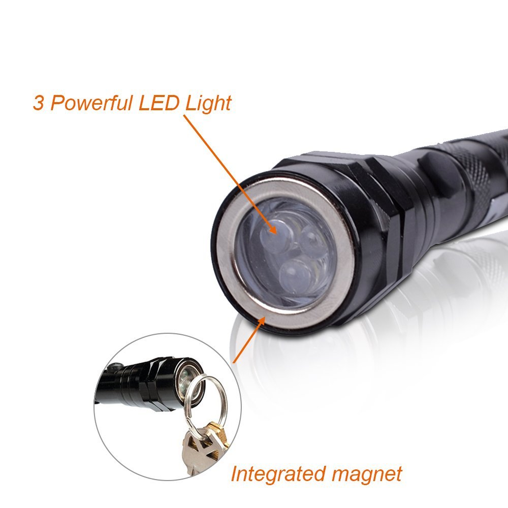 Magnet 3 x LED Magnetic Pickup tool, Telescoping Flexible Extensible Led Flashlights,Perfect Mechanic pick-up tools,4 x LR44 Batteries (Included)