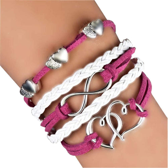 Leather Wrap Infinity Heart Layered Bracelet