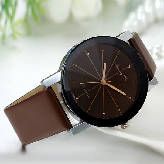 JewelryWe Men Women Watches Casual Simple Rhinestone Quartz Leather Wrist Watch for Valentine’s Day