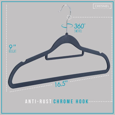 50 Pack Extra Strong Velvet Hangers with Non-Slip & Space Saving Design and Rotating Chrome Hook