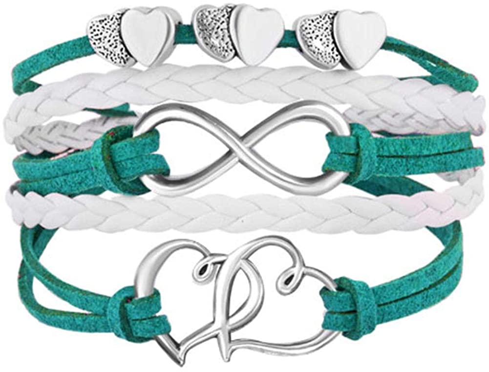 Leather Wrap Infinity Heart Layered Bracelet