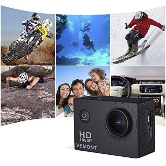 Full 1080P HD 12MP Waterproof Sports Action Cam with Mounting Accessories