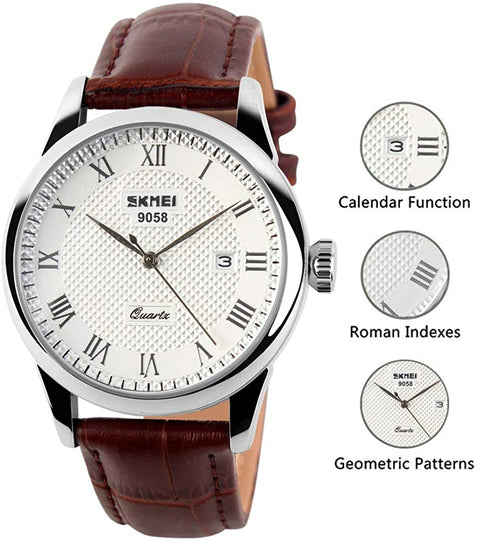 CakCity Men's Business Analogou Casual Watches Quartz Waterproof Wrist Watch with Golden Dial Brown Leather Band