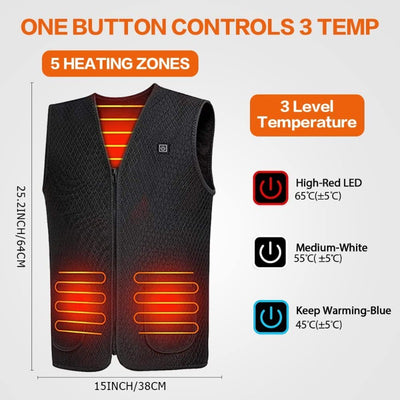 TOBENUB Heated Vest for Men/Women, Electric Heated Jacket Vests with 3 Heating Levels and 5 Heating Zones, Lightweight Heated Jacket USB Rechargeable Heating for Hiking, Hunting, Camping (No Battery)