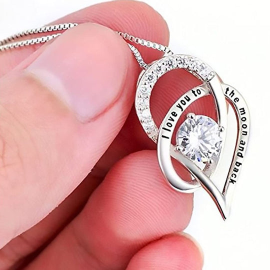 CZ Crystal I Love You To The Moon And Back Pendant Necklace