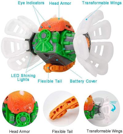 Remote Control Larvae Super Power, MakeTheOne Kids Transformable Dinosaur Toy, Super Durable Rugged RC Vehicles, 360 Degree Rotating W/ Electronic Music & Cool LED Lights, White