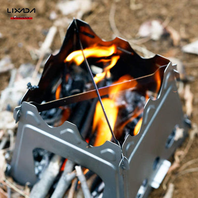 Lixada Camping Cookware Set - Titanium Wood Stove Frypan Ultra Light Portable Cooking Equipment Mess Kit Tools with Folding Handle for Picnic BBQ Camp Hiking