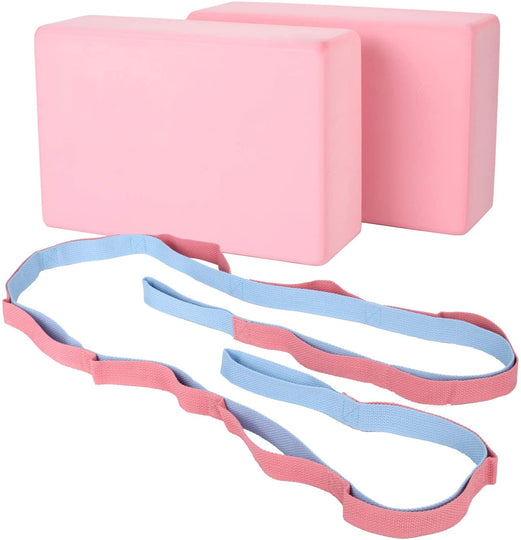 DOTSOG 2pcs Yoga Blocks and Strap Set Brick Foam Yoga Brick Support Deepen for Yoga Pilates Yoga Accessories