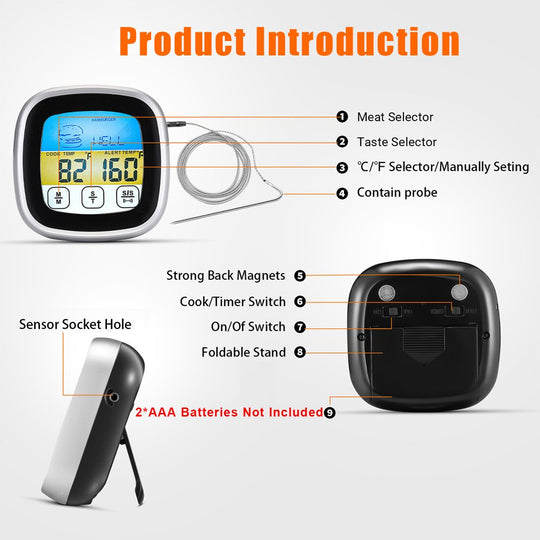 LED Meat Thermometer - Digital Backlight Display
