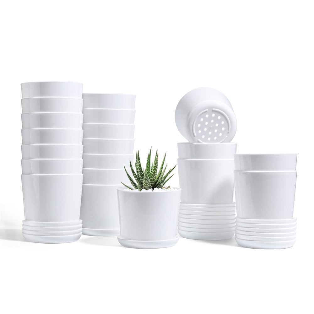 Set of 10 Four Inch White Plastic Planters 