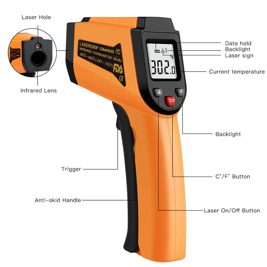 Digital Laser Infrared Kitchen Thermometer Gun with LCD Display -50°C to 400°C(-58°F to 752°F)