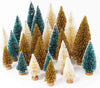 30PCS Artificial Mini Christmas Trees, Upgrade Sisal Pine Trees with Wood Base Bottle Brush Trees for Christmas Table Top Decor(Green, Gold and Ivory)