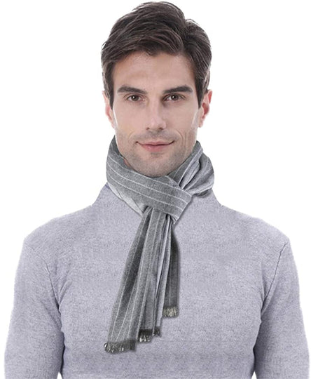 HH HOFNEN Men's Winter Classic Plaid Scarf - Cashmere Feel Tassel Edge Soft Warm Scarf