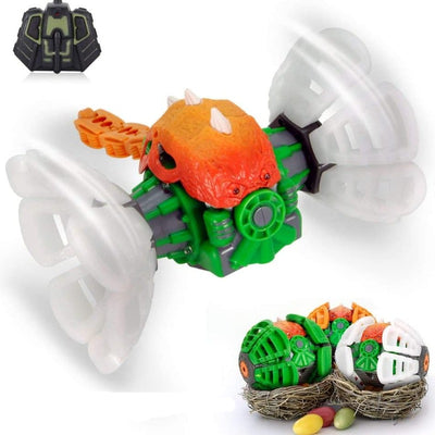 Remote Control Larvae Super Power, MakeTheOne Kids Transformable Dinosaur Toy, Super Durable Rugged RC Vehicles, 360 Degree Rotating W/ Electronic Music & Cool LED Lights, White