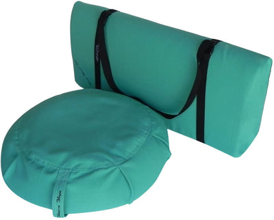 3 Piece Restorative Yoga Set includes Zafu Meditation Pillow Buckwheat Hull filled, Zabuton Cushion 26"x26" with 3" Foam, and Double Buckle Strap, Removable Covers for easy care.