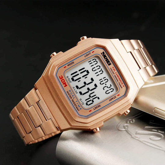 Men's Digital Watch Gold, Waterproof Analog Quartz Square Watch with Countdown Stopwatch Alarm Date…