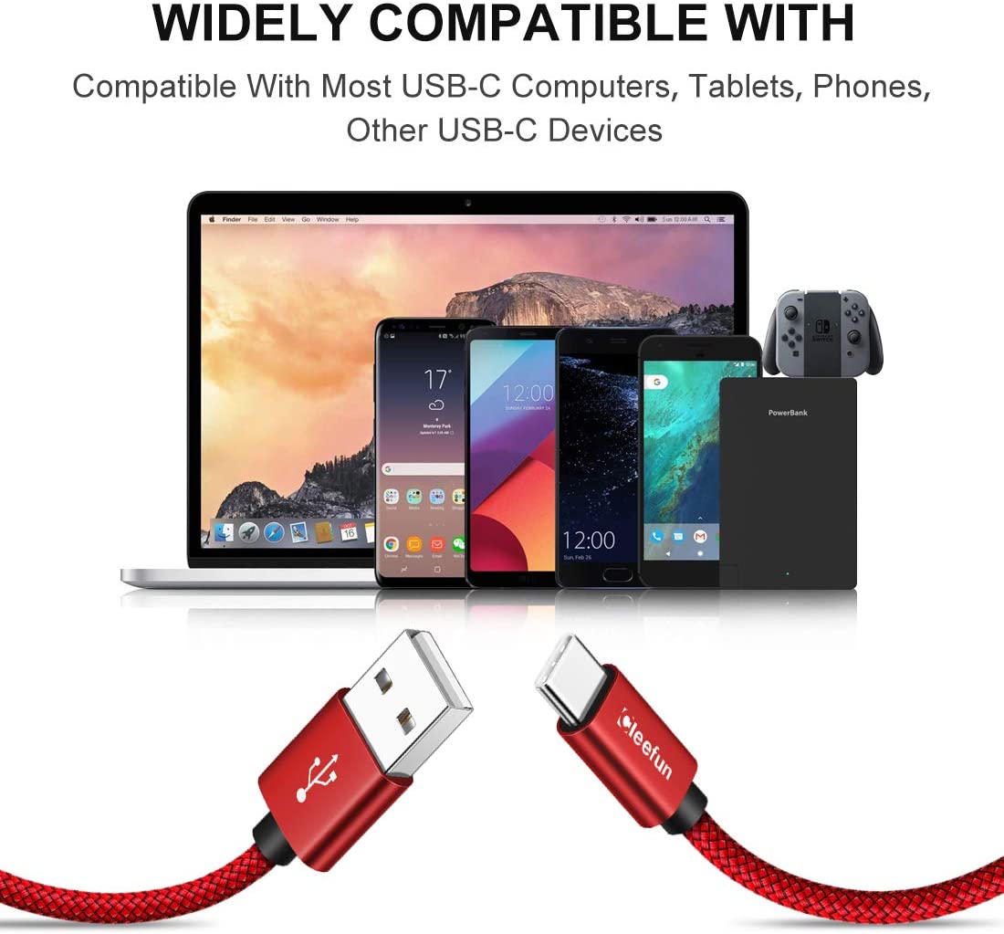 5 Pack USB Type C Cable Fast Charging, 3/3/6/6/10 ft USB-A to USB-C Charger Cord Compatible with Samsung Galaxy, Nylon Braided