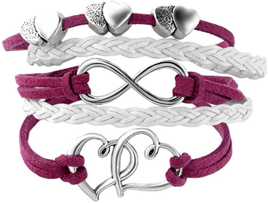 Leather Wrap Infinity Heart Layered Bracelet