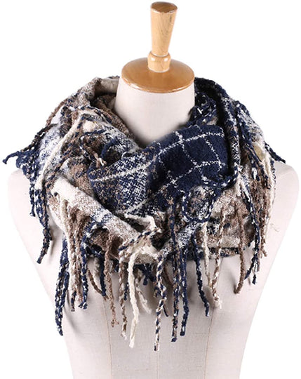 Womens Winter Plaid Infinity Scarf Warm Tassel Circle Loop Scarves & Knit Fall Scarfs for Women