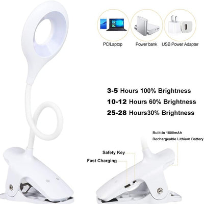 USB Rechargeable 360° Flexible Clip Light 28 LED Reading Light with 9 Different Settings