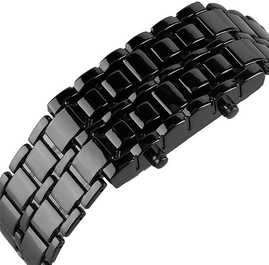 Mens Casual Simple Youth Sports Watch Electronic Binary Digital LED Lava Alloy Rectangular Chain Watches