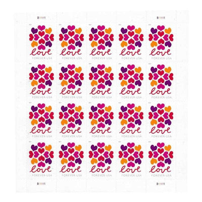 USPS HEARTS BLOSSOM LOVE (2019) Forever Stamps - Book of 20 Postage Stamps