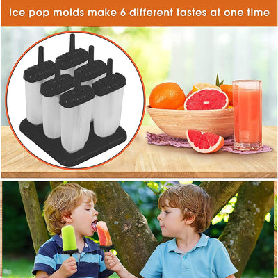 6 Pcs Ice Popsicle Molds, Homemade Reusable Ice Cream Mold Candy Maker Kulfi Lolly Molds Tray with Sticks for Kids & Adults (Black, Plastic)