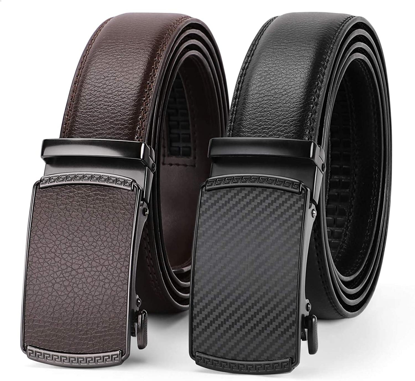 Set of 2 Leather Ratchet Dress Belt for Men