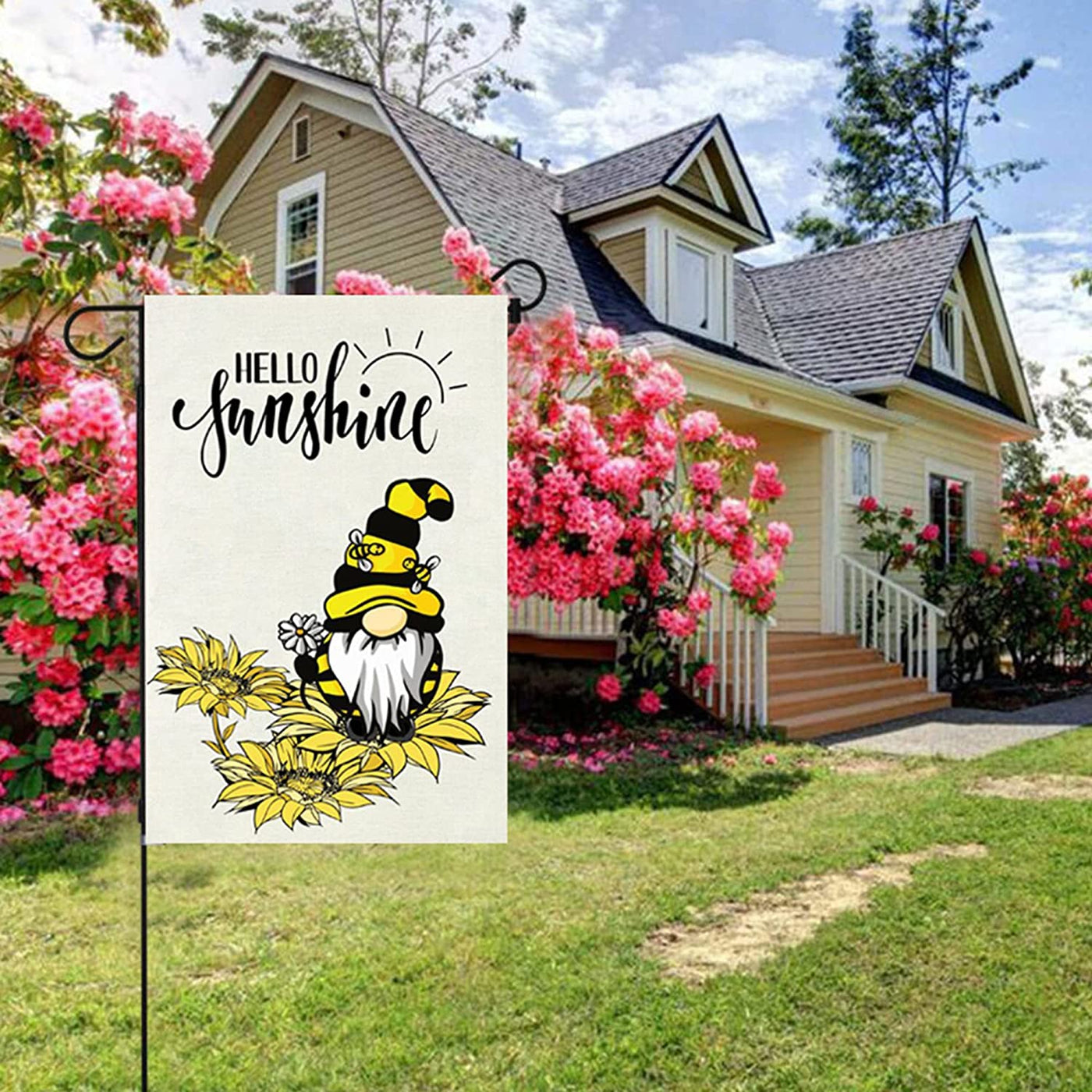 Hello Sunshine Garden Flag Bee Sunflower Farmhouse Décor 12 x 18 Inch 