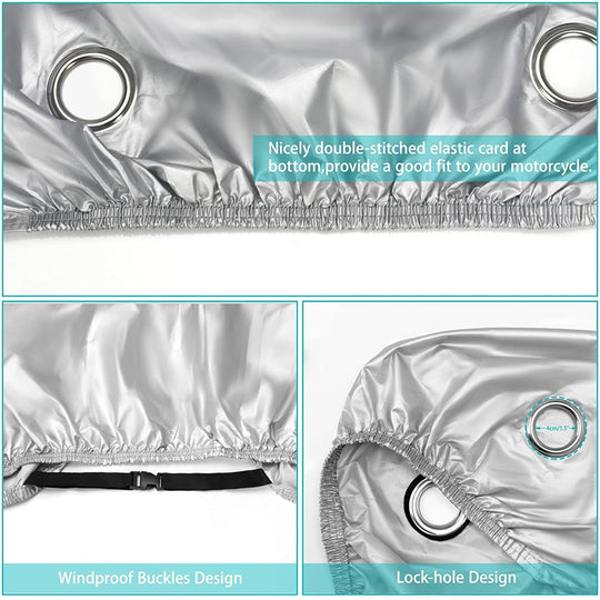 XXL Motorcycle Cover Outdoor Waterproof, All Season Motorcycle Sun Dust Cover - Black and Silver