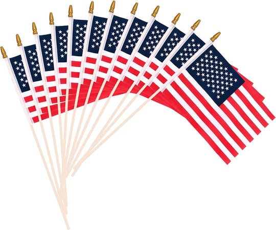  12 Pack Small American Flags on Stick, Small US Flags/Mini American Flag on Stick 4x6 Inch US American Hand Held Stick Flags with Kid-Safe Spear Top