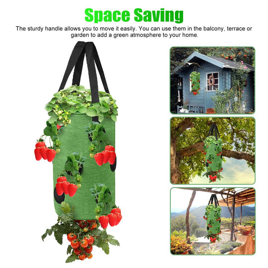 2Pcs Strawberry Grow Bags, 13 Holes Upside-Down Hanging Planters for Tomato, Chili, Pepper, and Vegetable, Green