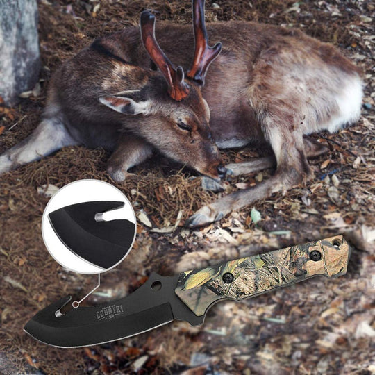 MOSSY OAK Fixed Blade Hunting Knife Set - 2 Piece, Full Tang Handle Straight Edge and Gut Hook Blades Game Processing Knife, Sheath Included