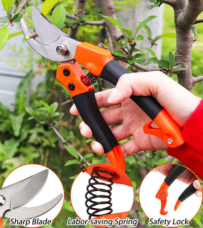 Garden Tool Kit Pruning Shears, Hand Trowel, Transplant Trowel, Hand Rake with Hoe, 5-Piece