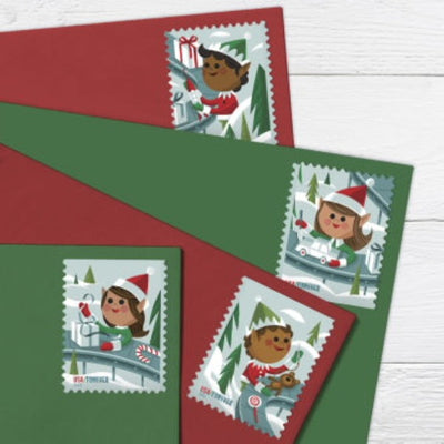 USPS Holiday Elves Forever Stamps - Booklet of 20 First Class Forever Stamps